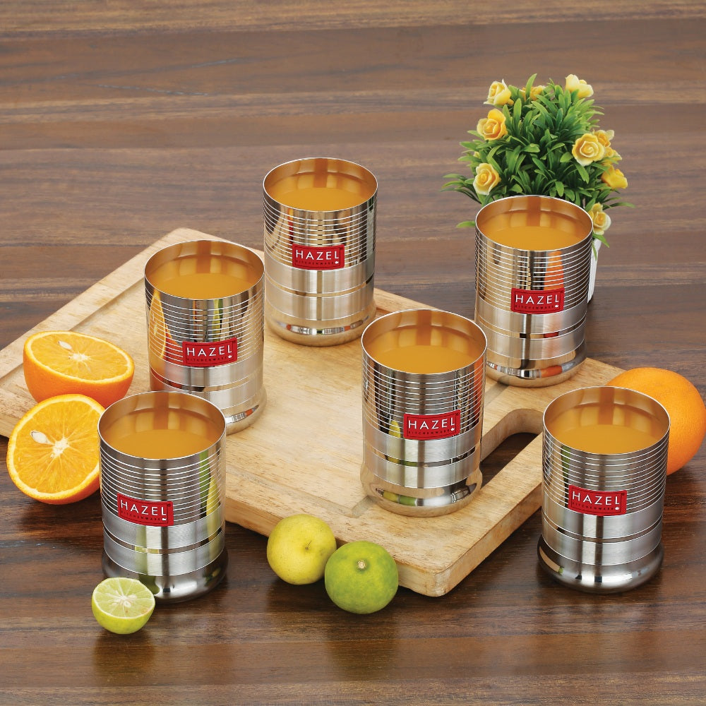 Steel Drinking Glass - 350 ML (Set of 6) | Juice Glass
