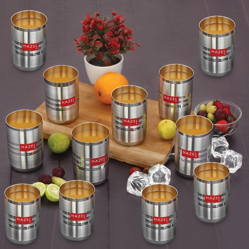 Stainless Steel Glasses for water and Juice - 350 ML (Set of 12)