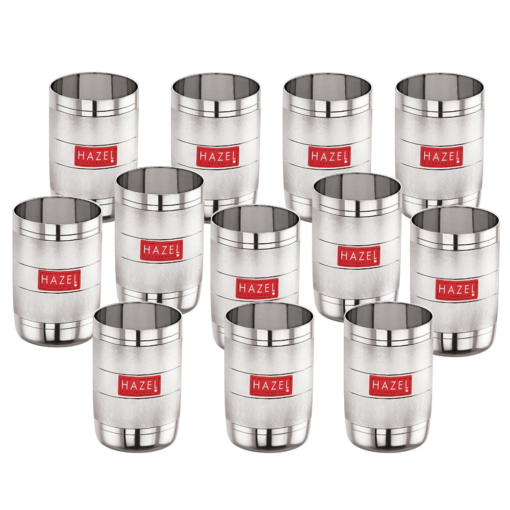 Steel Drinking Glass - 350 ML (Set of 12) | Glossy Finish