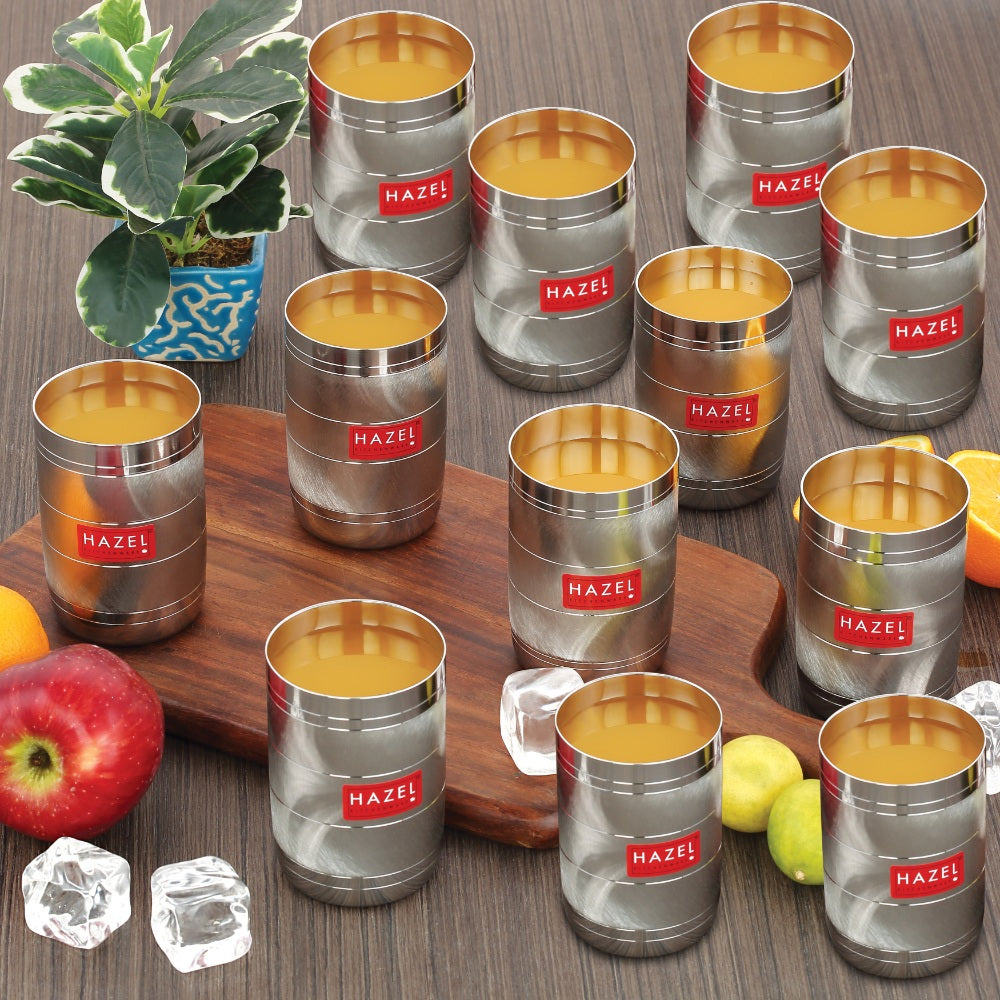 Steel Drinking Glass - 350 ML (Set of 12) | Glossy Finish