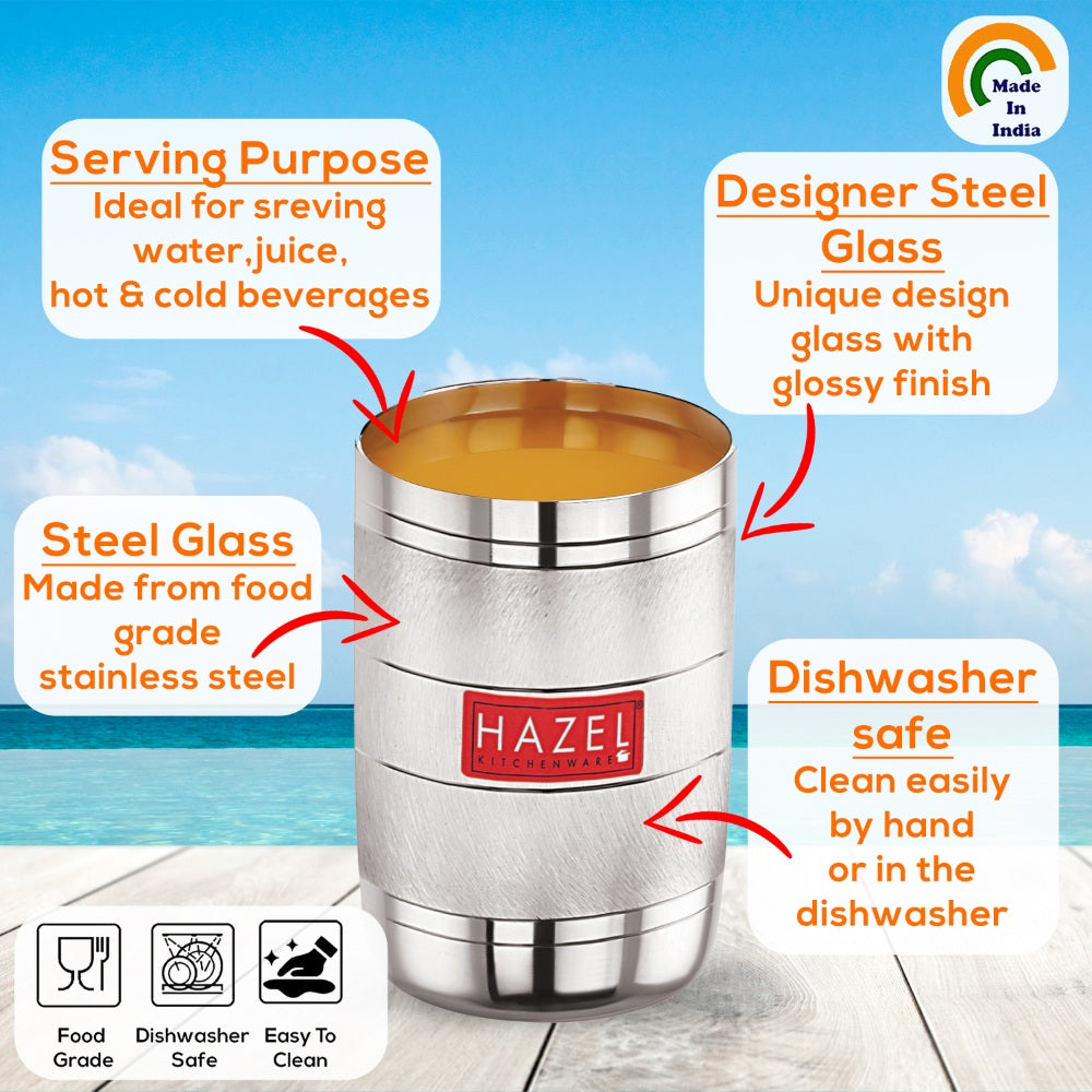 Steel Drinking Glass - 350 ML (Set of 12) | Glossy Finish