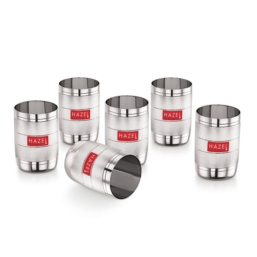Steel Drinking Glass- 350 ML (Set of 6) | Glossy Finish