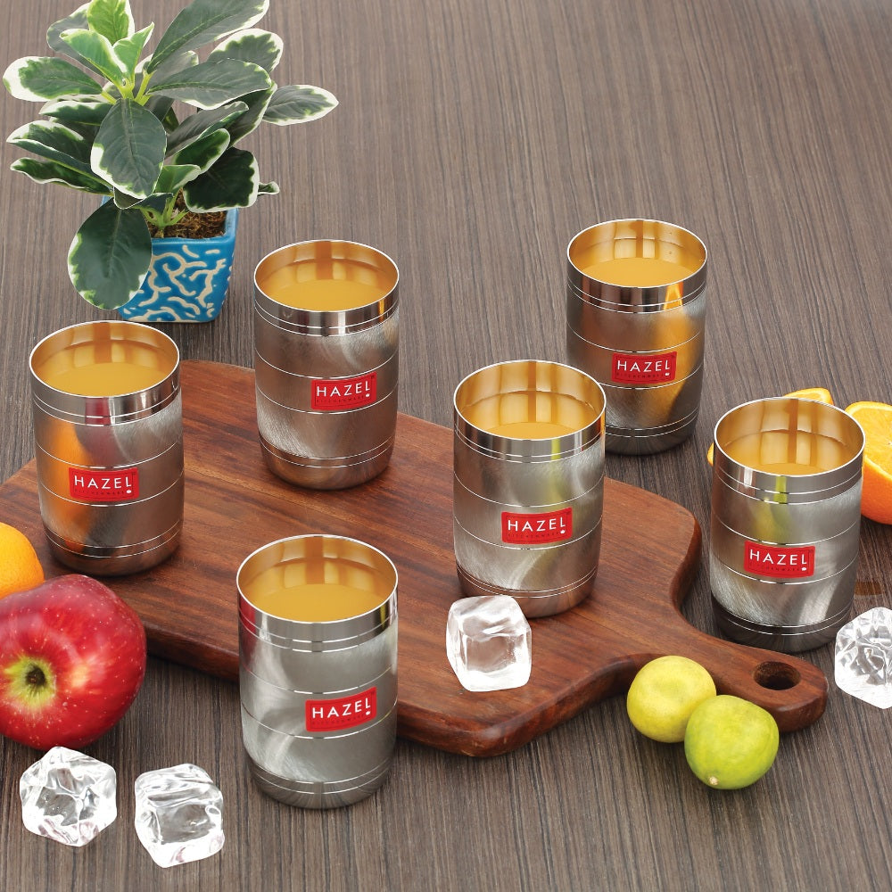 Steel Drinking Glass- 350 ML (Set of 6) | Glossy Finish