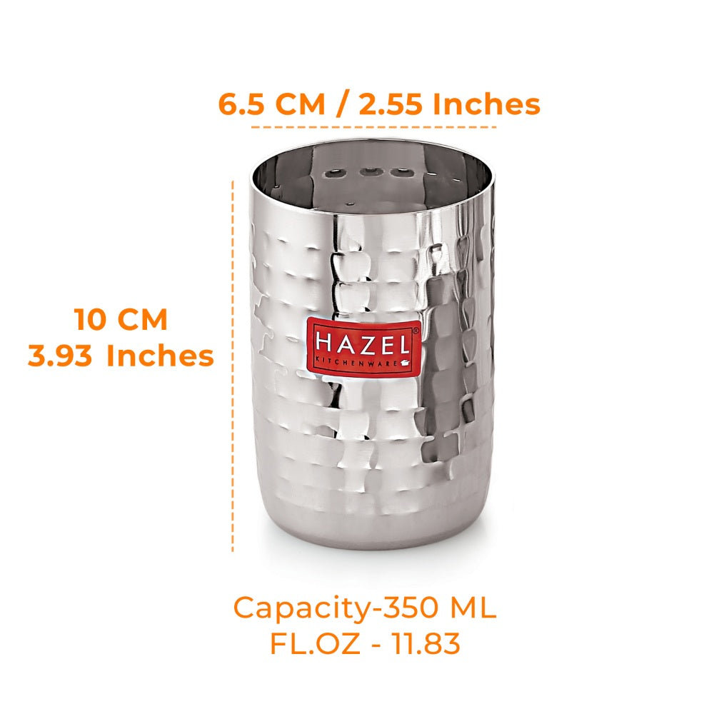 Hammered Stainless Steel Glass Set of 12 (350 ML Each)