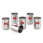 Hammered Stainless Steel Glass Set of 6 (350 ML Each)