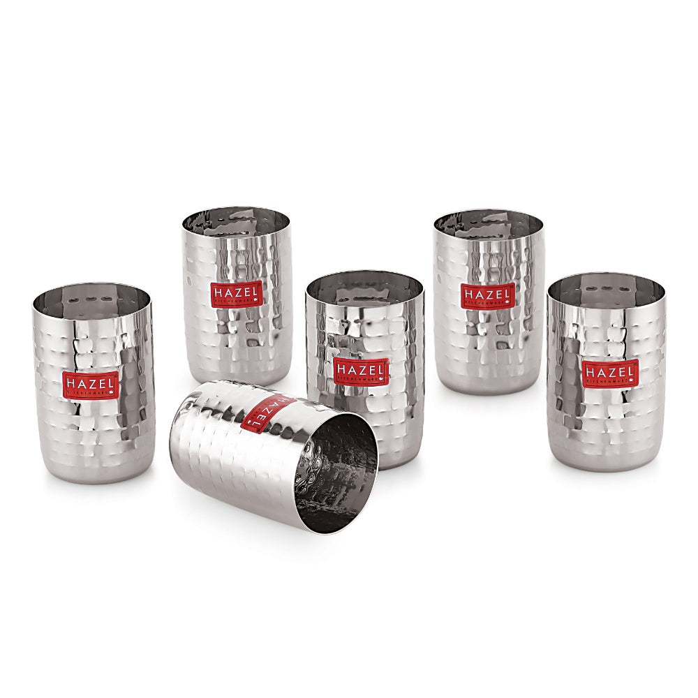 Hammered Stainless Steel Glass Set of 6 (350 ML Each)
