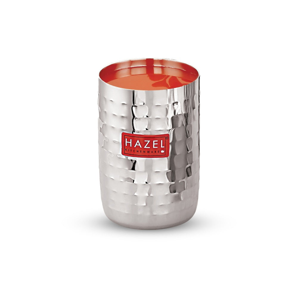 Hammered Stainless Steel Glass Set of 6 (350 ML Each)