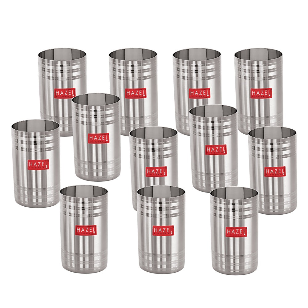 Stainless Steel Drinking Glass with Glossy Finish, 450 ml- Set of 12