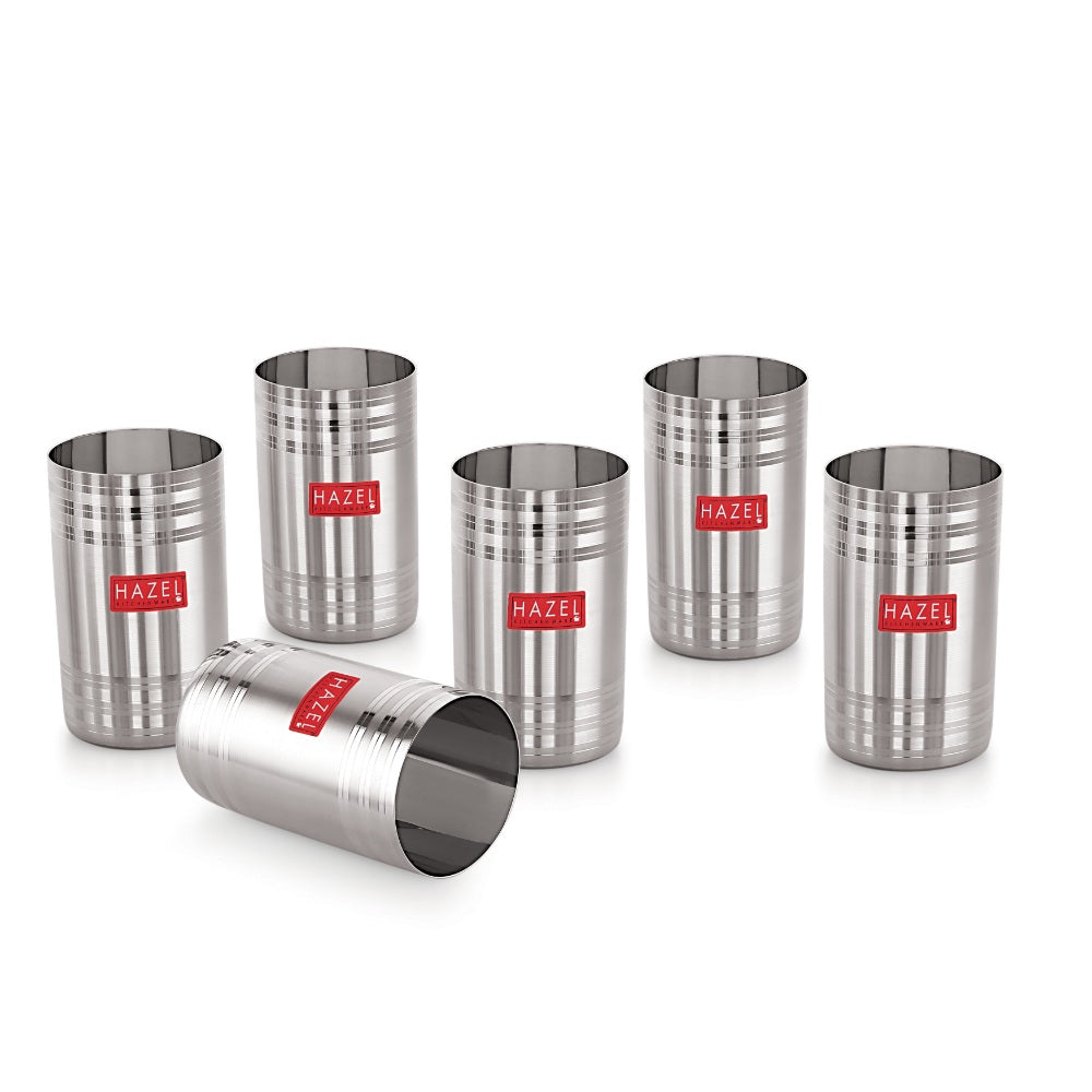 Stainless Steel Drinking Glass with Glossy Finish, 450 ml- Set of 6