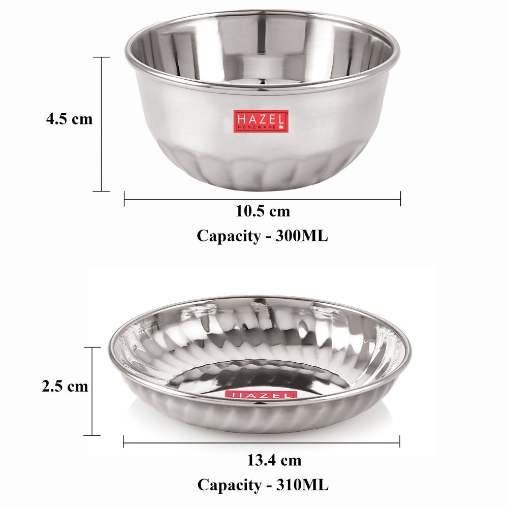 Stainless Steel Bowl Plate Set of 12 Pieces (Bowl 10 cm, Plate 12.8 cm)
