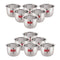 Twelve mini stainless steel tea glasses arranged in two stacked pyramids on a white background.