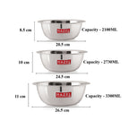 Stainless Steel Mixing Bowl Set of 3 2100, 2730, 3300 ML