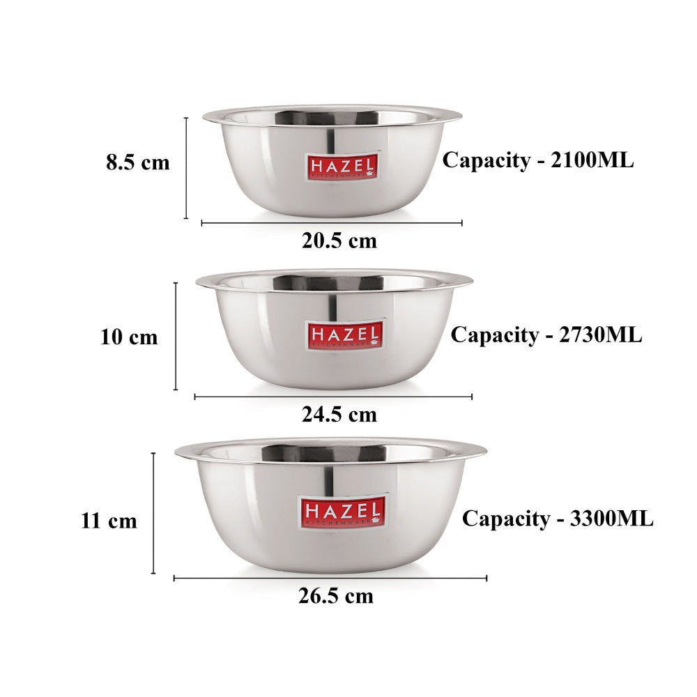 Stainless Steel Mixing Bowl Set of 3 2100, 2730, 3300 ML
