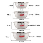 Stainless Steel Mixing Bowl Set of 4 1500, 2100, 2730, 3300 ML