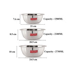 Stainless Steel Mixing Bowl Set of 3 1500, 2100, 2730 ML
