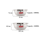 Stainless Steel Mixing Bowl Set of 2 1500, 2100 ML