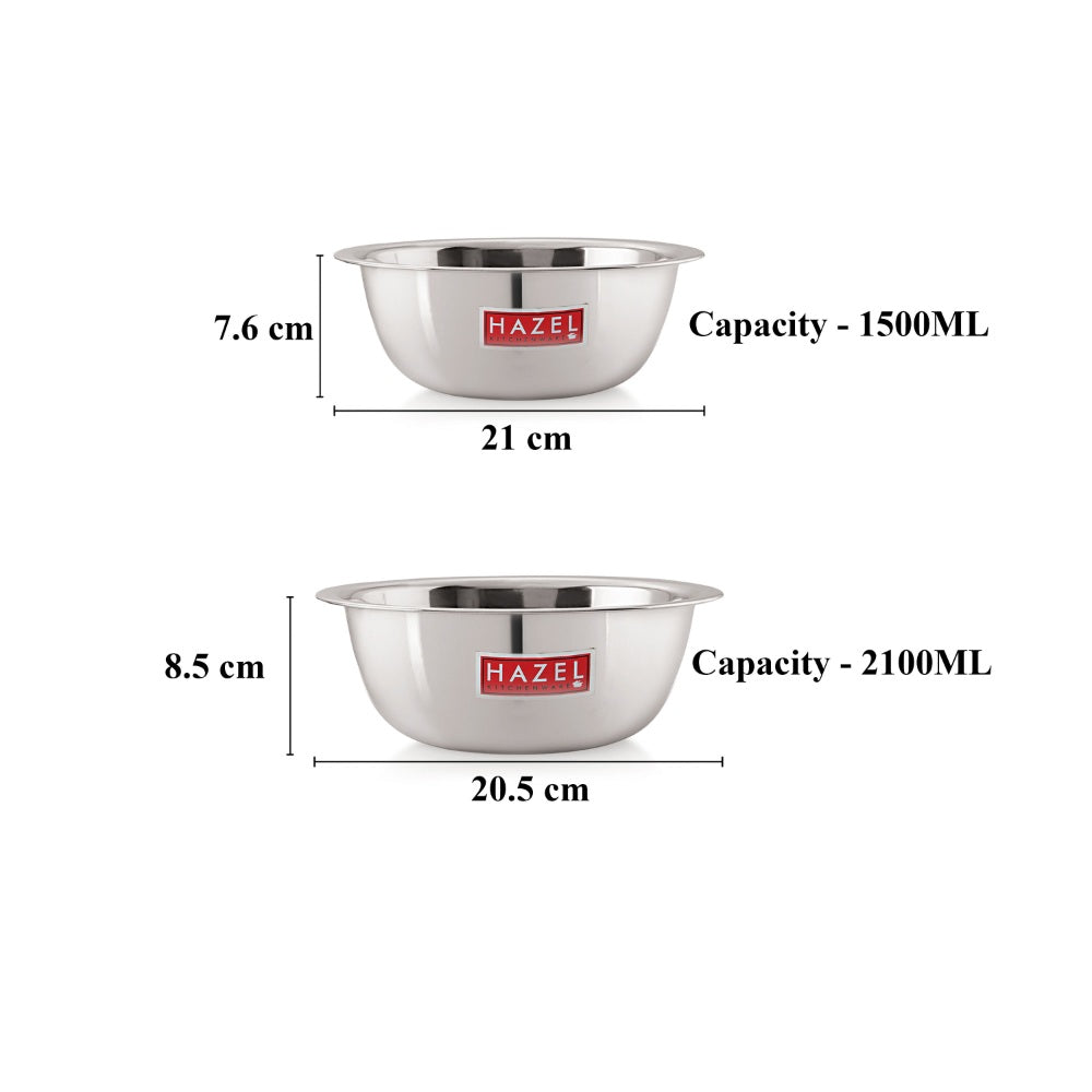 Stainless Steel Mixing Bowl Set of 2 1500, 2100 ML