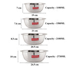 Stainless Steel Mixing Bowl Set of 4 1100, 1500, 2100, 2730 ML