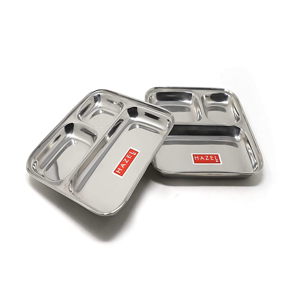 Stainless Steel Compartment Plate, Set of 2 (22cm Each)