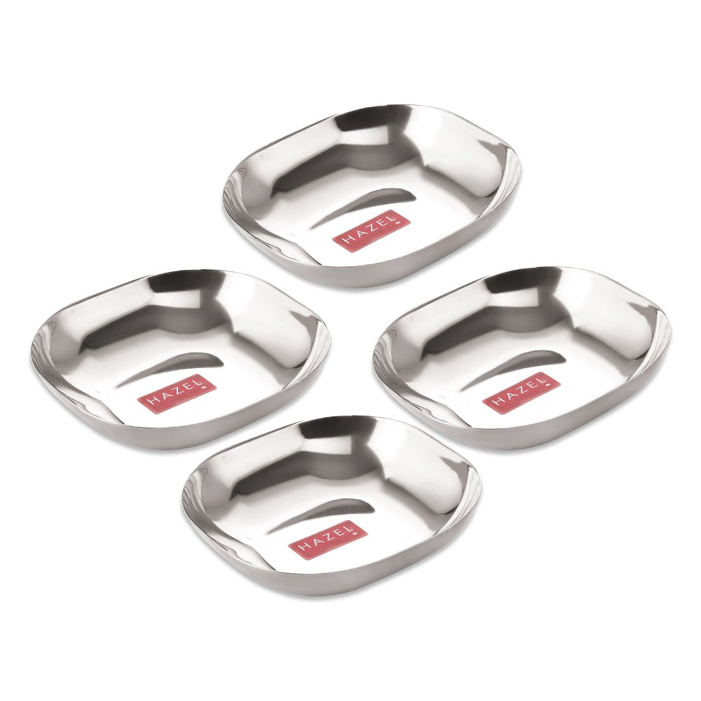Stainless Steel Dessert Plate , Square Shaped-  Set Of 4 (400 ML each)