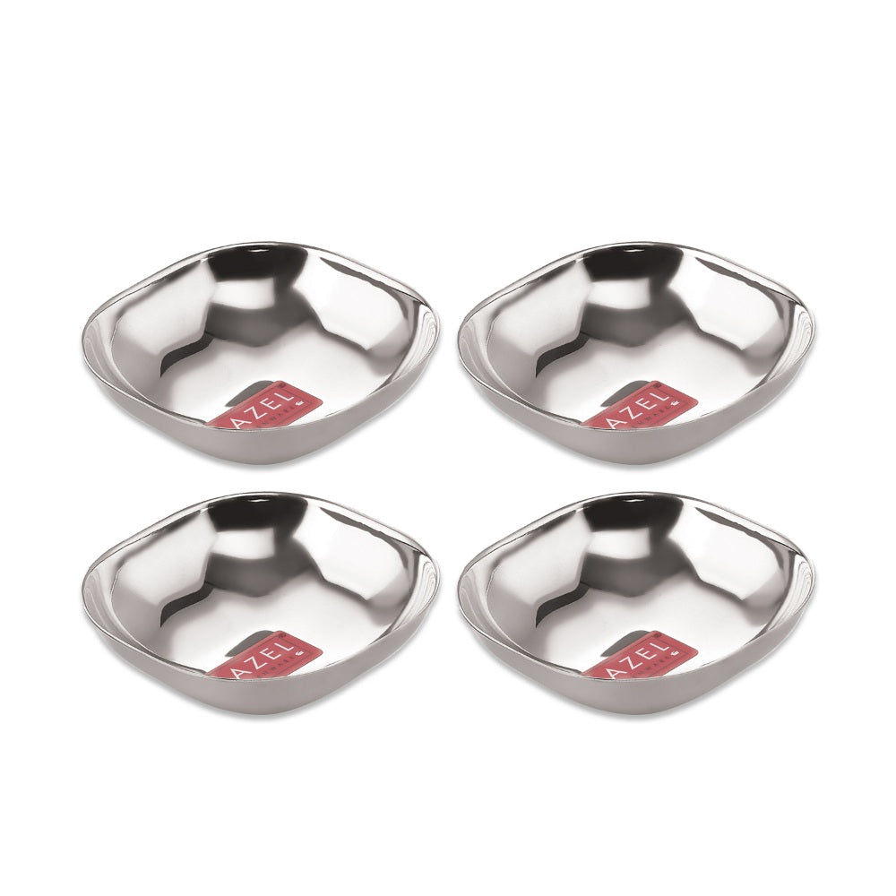 Stainless Steel Dessert Plate, Square Shaped -  Set Of 4 (260 ML each)