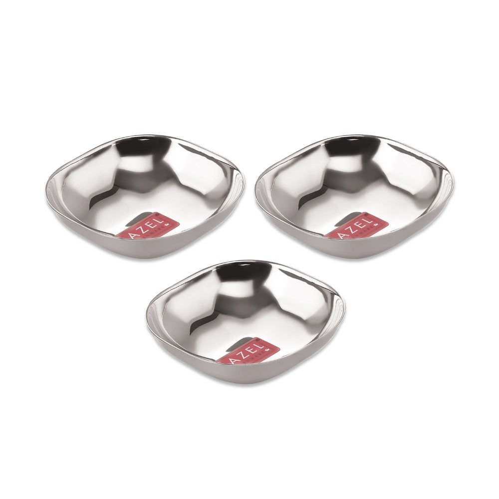 Square Shaped Stainless Steel Snack  Plate -  Set Of 3 (260 ML each)