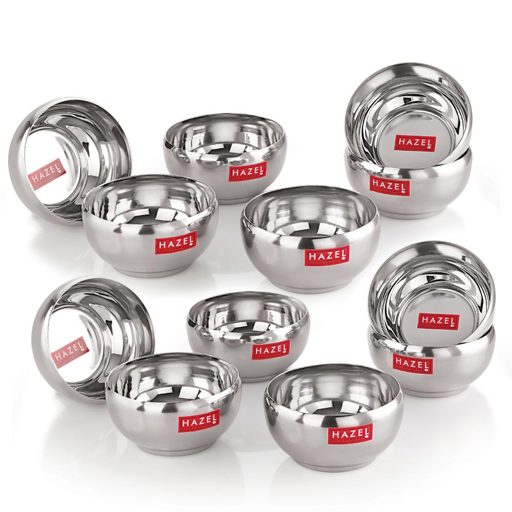 Stainless Steel Katori -  Set of 12 (200 ML Each)
