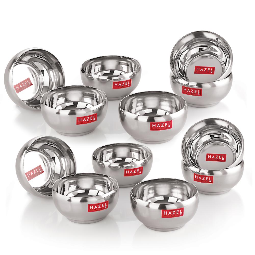 Stainless Steel Serving Bowl -  Set of 12 (300 ML Each)