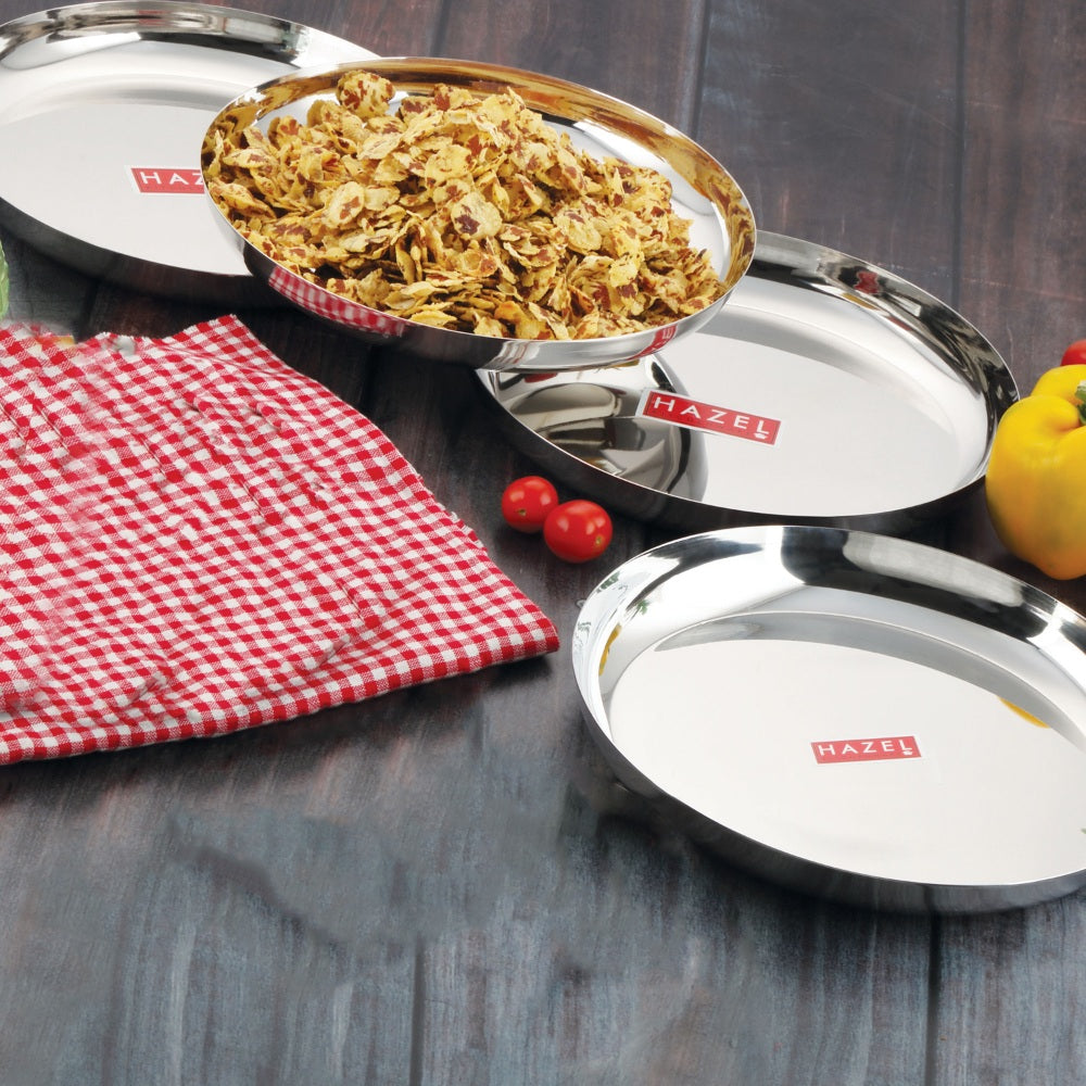 Stainless Steel Dinner Plate Set of 4, 23 cm
