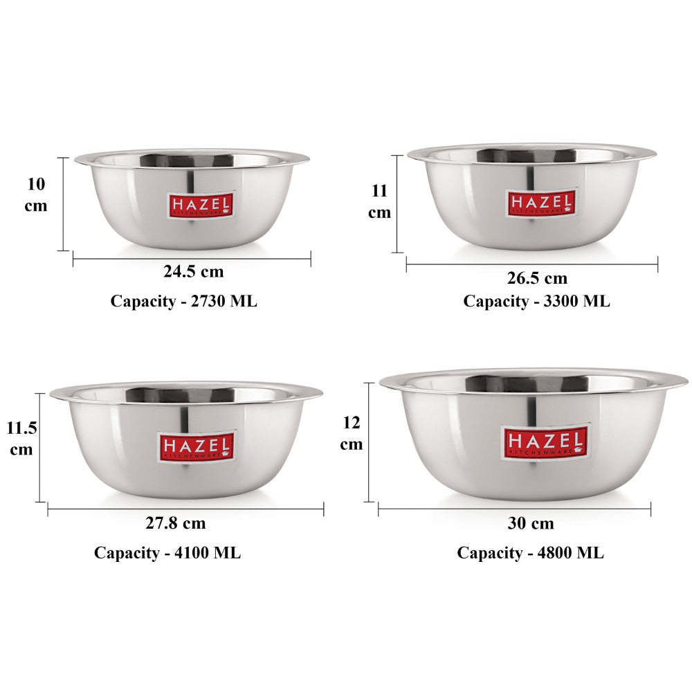 Stainless Steel Mixing Bowl Set of 4, 2730 ML, 3300 ML, 4100 ML, 4800 ML