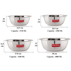 Stainless Steel Mixing Bowl Set of 4, 2730 ML, 3300 ML, 4100 ML, 4800 ML
