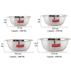 Stainless Steel Mixing Bowl Set of 4, 1500 ML, 2730 ML, 3300 ML, 4100 ML