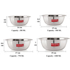 Stainless Steel Mixing Bowl Set of 4, 350,550, 770, 1100 ML