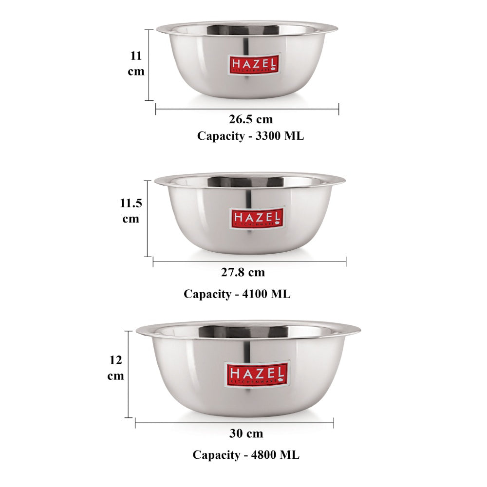 Stainless Steel Mixing Bowl Set of 3, 3300 ML, 4100 ML, 4800 ML