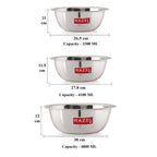 Stainless Steel Mixing Bowl Set of 3, 3300 ML, 4100 ML, 4800 ML
