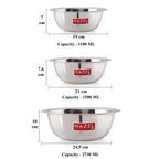 Stainless Steel Mixing Bowl Set of 3, 1100 ML, 1500 ML, 2730 ML