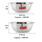 Stainless Steel Mixing Bowl Set of 2, 3300 ML, 4100 ML