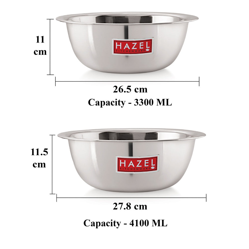 Stainless Steel Mixing Bowl Set of 2, 3300 ML, 4100 ML