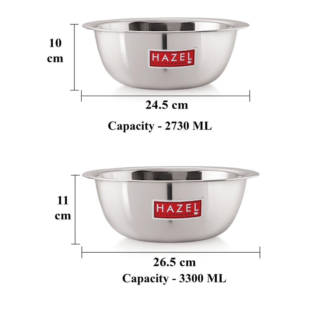 Stainless Steel Mixing Bowl Set of 2, 2730 ML, 3300 ML