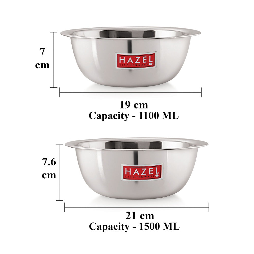 Stainless Steel Mixing Bowl Set of 2, 1500 ML, 2730 ML