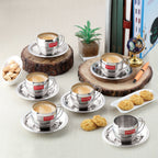 Stainless Steel Cup With Saucer ,  170ML Set Of 6