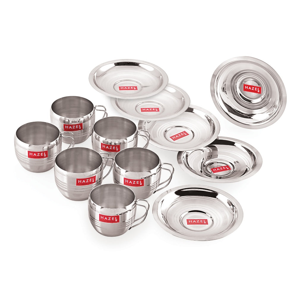 Stainless Steel Cup With Saucer ,  170ML Set Of 6