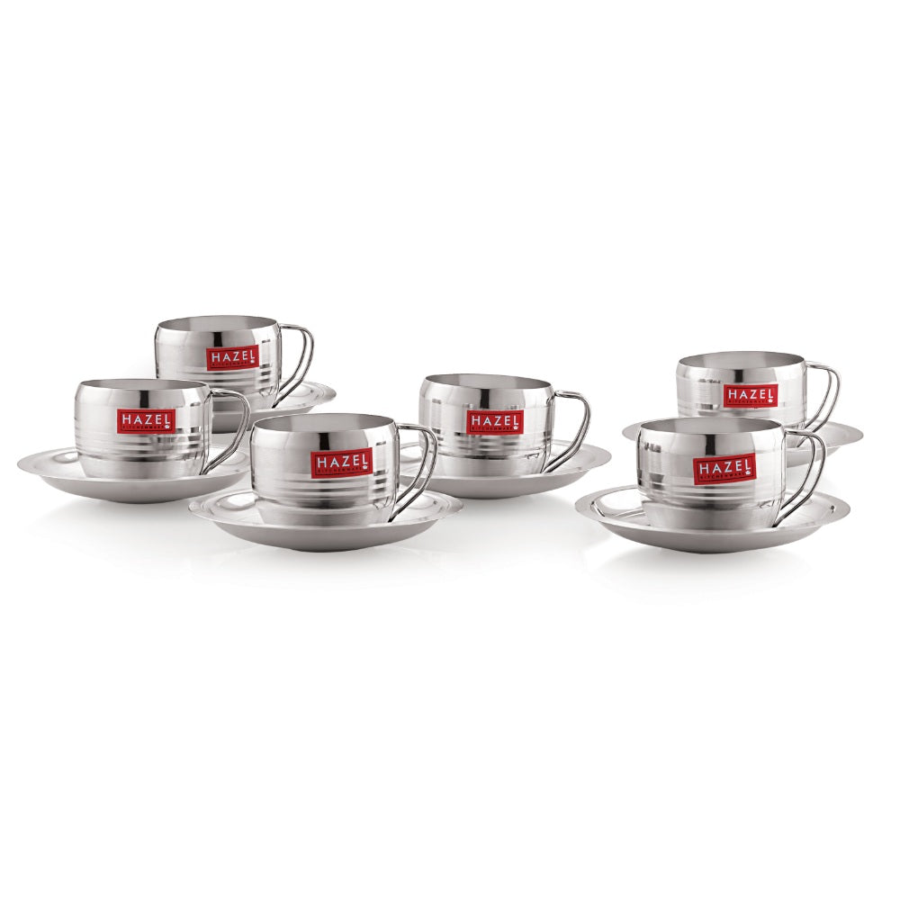 Stainless Steel Cup With Saucer ,  170ML Set Of 6