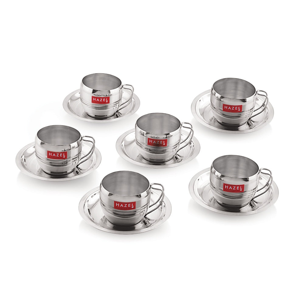 Stainless Steel Cup With Saucer ,  170ML Set Of 6
