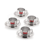 Stainless Steel Cup With Saucer ,  170ML Set Of 4