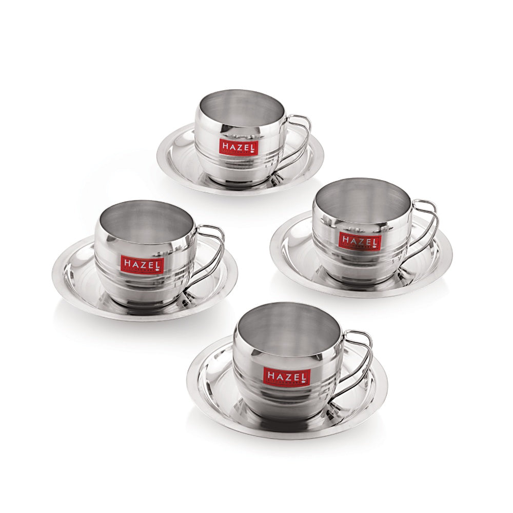 Stainless Steel Cup With Saucer ,  170ML Set Of 4