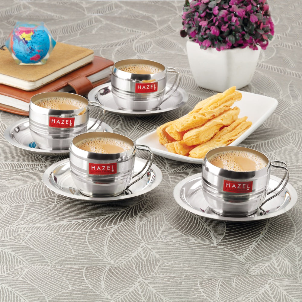 Stainless Steel Cup With Saucer ,  170ML Set Of 4
