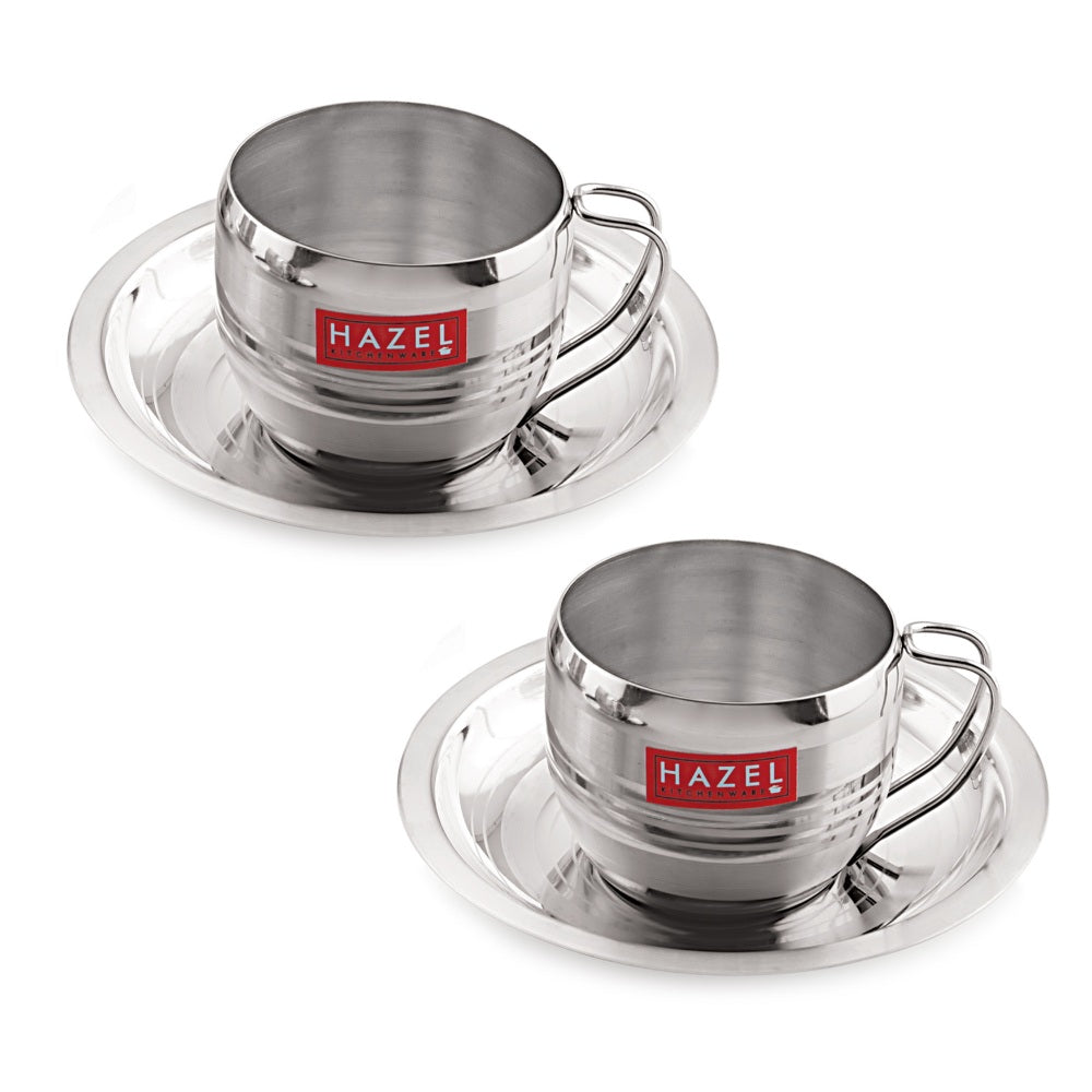 Stainless Steel Cup With Saucer ,  170ML Set Of 2