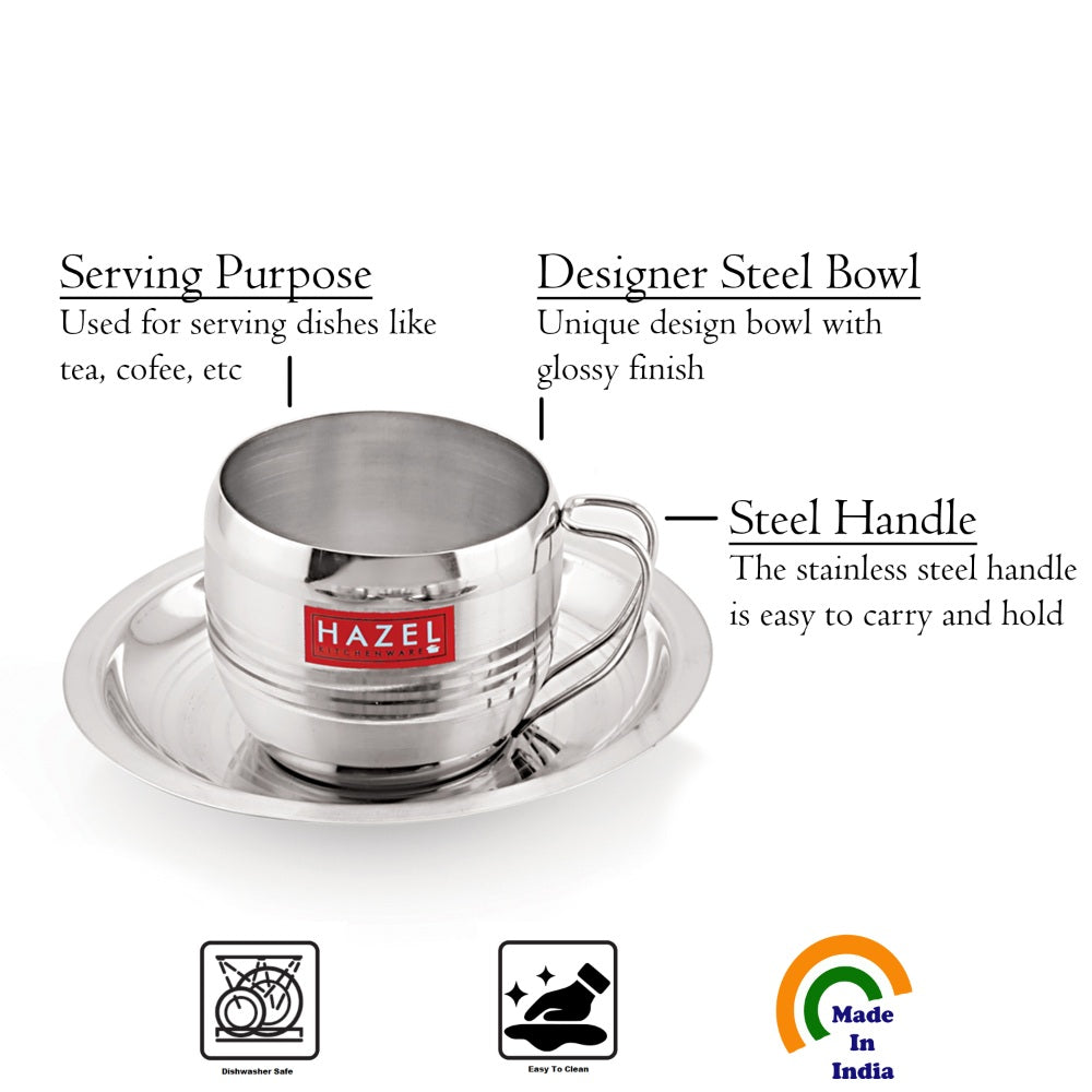 Stainless Steel Cup With Saucer ,  170ML Set Of 2