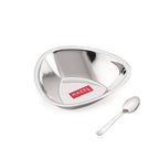 Triangular Shaped Stainless Steel  Katori with Spoon Set, 250 ML (12 Vati, 12 Spoon)